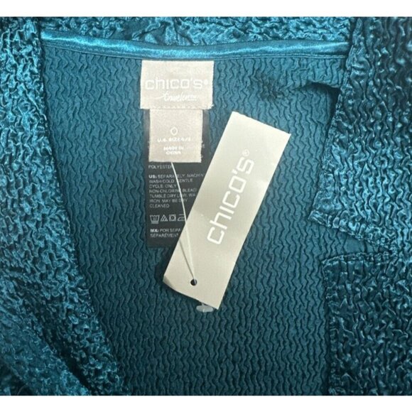 NEW Chicos Travelers Womens Sz 4/6 Teal Crushed Short Blazer Jacket Seersucker - Picture 6 of 8